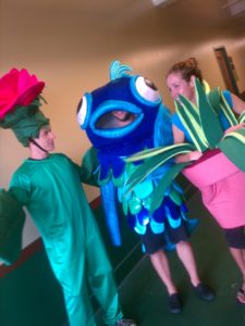 To Go Costume rental enjoying each other's company. Rose, Office Plant & Fish hanging out